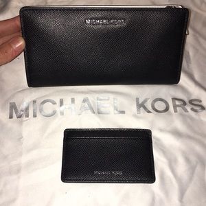 Michael Kors black leather card case carryall wallet